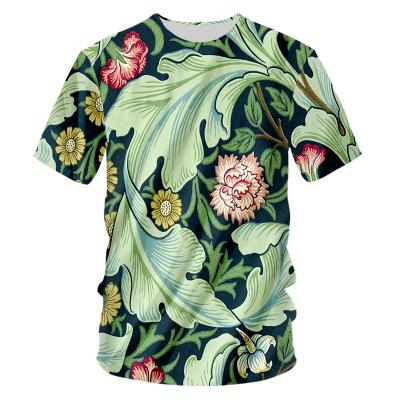 China Custom Anti-wrinkle Summer Polyester T Shirt For Women Men Green 3d Flower Printing T-shirt MOQ=1 for sale