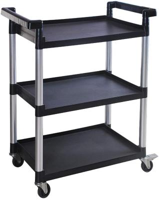 China Easy Movable Black 3-Shelf Plastic Serving Cart With Wheels Kitchen Island Cart Serving Cart Food Service Restaurant Cleaning for sale