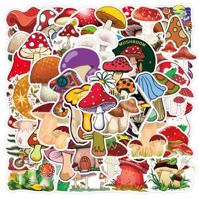 China Waterproof+Eco-friendly 50pcs Waterproof Vinyl Die Cut Mushroom Decorative Stickers For Car Motorcycle Bicycle Luggage Sticker for sale