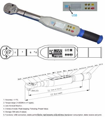 China Manual Tool 40nm-200nm AA Battery Tools USB Type Digital Wrench Repair Torque Wrench for sale