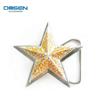 China Sparkling Orange Durable Crystals Decorative Design Emboss Star Shape Custom Rhinestones Metal Head Cutout Belt Buckle for sale