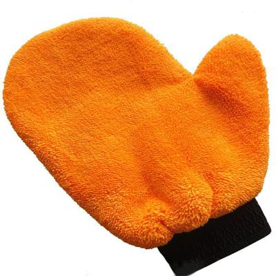 China Microgroove Microfiber Coral Fleece Plush Knitted Washing Dusting Cleaning Mitt for sale