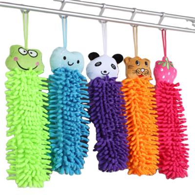 China Cartoon QUICK DRY Children's Chenille Microfiber Hand Towels With Hangle for sale