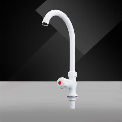 China Modern Good Prices White Color Deck Mounted Round Single Handle Kitchen Plastic Faucet Cold Water for sale