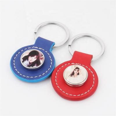 China Zinc Alloy +Leather Guaranteed Unique Quality Sublimation Blank Metal Snap Button Leather Key Chain Round for sale