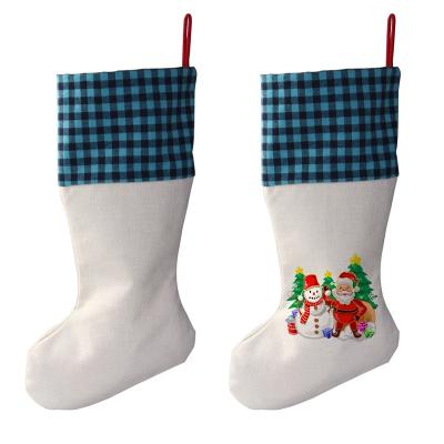 China Merry Christmas Decoration Christmas Knit Store Sublimation Christmas Stocking Cloth Gift Drawstring Decoration Canvas Grid for sale