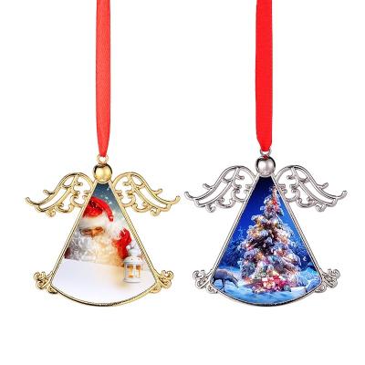 China Zinc Alloy With Insert Christmas Decoration Supplies Aluminum Sublimation Blanks Diy Christmas Tree Decoration Angel Wing Christmas Hanging Ornament for sale