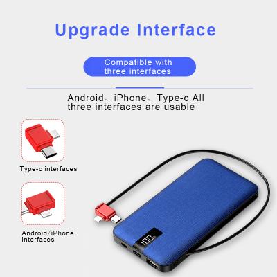 China With Built-in 3-in-1 Cable PU Cloth Wrapped Power Bank with Built-in 3-in-1 Cable and Digital Power Indicator for sale