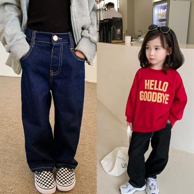 China Viable Girls Pants Fall 2021 Korean Style Girls Loose Casual Winter Jeans Girls Baby Floor Sweeping Wide Leg Pants for sale