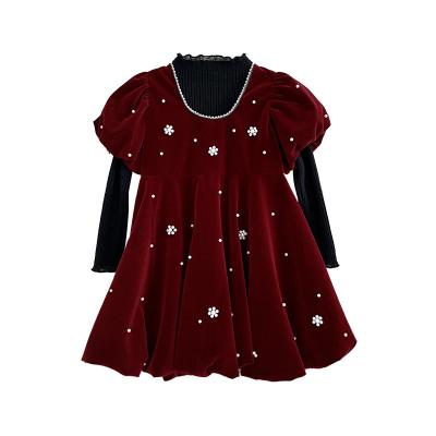 China Washable Children's Clothing Children's Autumn/New Girls' Western Red Velvet Dress Baby Princess Dress 2021 Winter Autumn Dress for sale