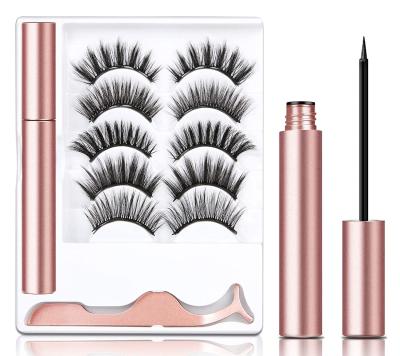 China Waterproof 5 Pairs Reusable Durable Invisible Magnetic Eyelashes Set With Eyeliner for sale