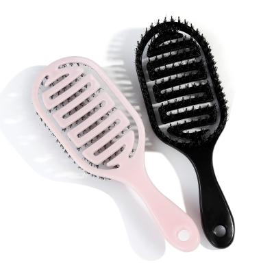 China Manufacturer Wholesale Waterproof Plastic Pink Color Handle Wave Boar Bristle Hair Brush Comb for sale