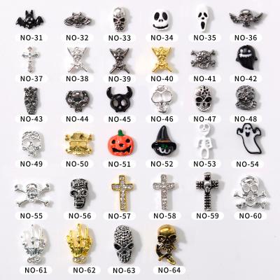 China Wholesale Popular Skull Pumpkin Metal Ghost Costume Ornament Festival Beauty Halloween Cross Nail Stickers for sale