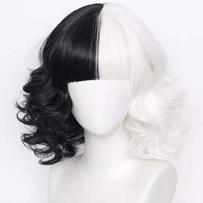 China Regular Wave Spotted Dog Kuila Two Colors Black And White Curly Short Hair Anime Cosplay Wig for sale