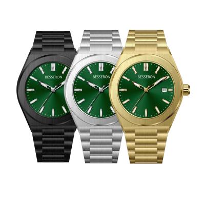 China Auto Date Watches Wholesale Design Custom Fashion Logo Green Dial Watch OEM Brands All Stainless Steel Minimalist Quartz Fits Cool Watch for sale