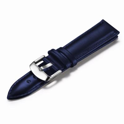 China Wholesale Blue Color Leather Wrist Silver Blue Color Water Resistant 3ATM Quick Release Chain Watch Strap Men's Genuine Leather Straps for sale