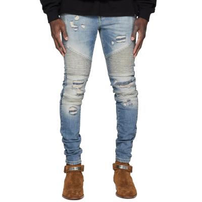 China Breathable OEM/ODM Customized Logo Wholesale Bulk China Clothes Custom Jeans Men's Skinny Jeans Stretch Logo Biker Jeans Pants for sale