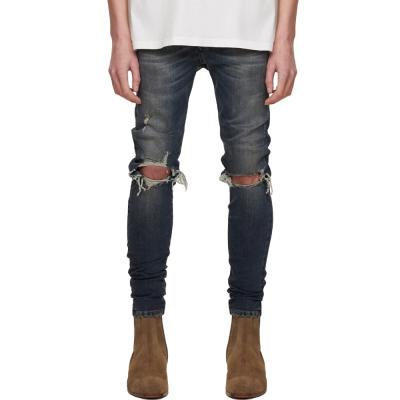 China Anyu Label High Quality Men's Garment Customized OEM Breathable Straight Dark Blue Jeans Super Fly Skinny Jeans for sale