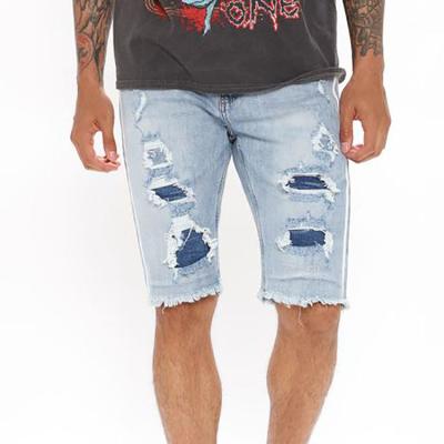 China Viable Supplier Custom Label China Casual Wear Ripped Two Tone Jeans Denim Rough Edges Short Shorts For Men for sale