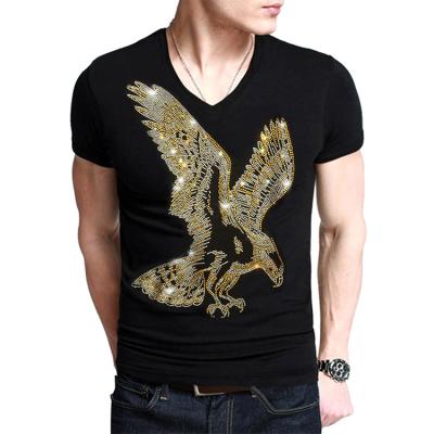 China Parride Custom Size T Shirt Summer Short Sleeve Bling Bling Free Clothes 100% Cotton Rhinestone Custom T Shirt For Men for sale