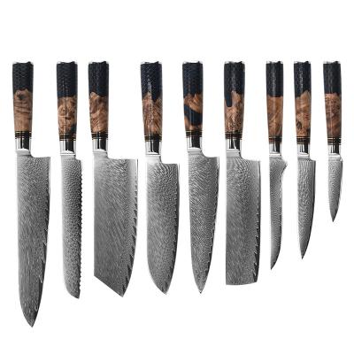 China High Quality Viable Luxury Damascus Blade Steel Kitchen Knives Set Kitchen Knife Santoku Meat Cleaver Paring Knife vg10 for sale