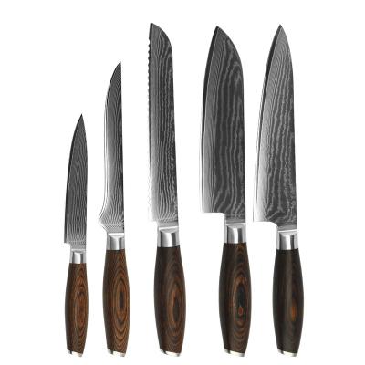 China Amazon Viable Hot Selling Kitchen Knife Set 5PCS Damascus Chef's Knife Santoku Serving Paring Knives Cooking Tool for sale