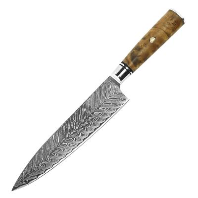 China Sustainable Fish Pattern Forging Premium Resin Stabilized Wood Handle Damascus Steel Chef Kitchen Knives for sale