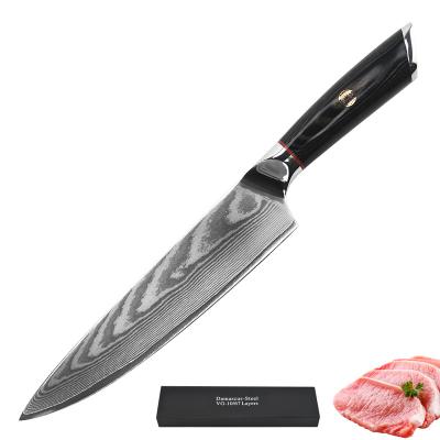 China Sustainable Size Quality Pakka Wood Handle Professional Steel Japanese Damascus Blade Knife Chef Knife Wholesale for sale