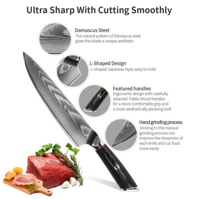 China Viable Professional Factory Manufacturing Damascus Knife Vegetable Steak Knife With Pakka Wood Handle for sale