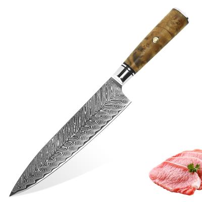 China Sustainable Professional High Quality 8 Inch Damascus Fish Bone Steel Damascus Pattern Kitchen Chef Knife for sale