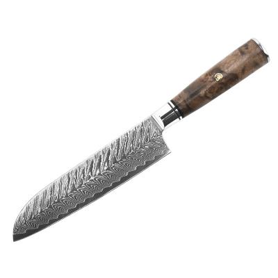 China Viable Makers Fishbone Pattern Damascus Steel Chef's Knife Santoku Kitchen Knife for sale