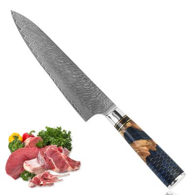 China Viable Hot Selling Super Sharp Damascus Blade Kitchen Steel Chef Knife Slicing Knife With Resin Aluminum Handle for sale