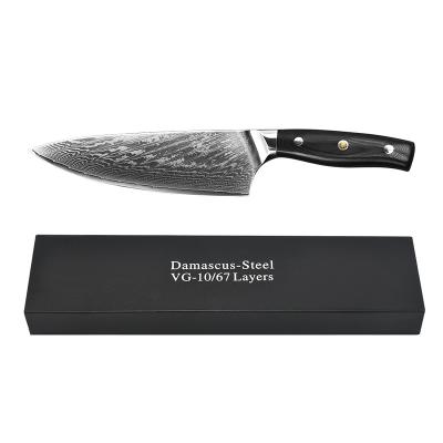 China Durable High Quality Feather Style G10 Handle 8 Inch Professional Chef Knife vg10 Damascus Steel Knife Kitchen for sale