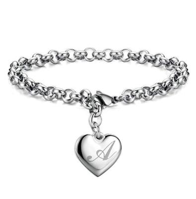 China FASHIONABLE 26 letter initial bracelet stainless steel bracelet is not easy to fade heart ladies and women charm bracelet for sale