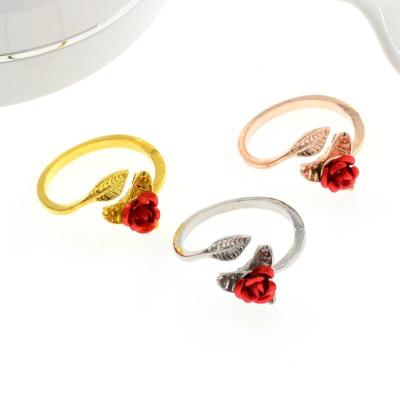 China Romantic Soft Temperament Female Mouth Rose Gold Ring Rose Gold Double Finger Ring for sale