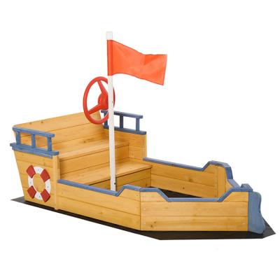 China Nature Outdoor Solid Wood Wood Sandpit / Kids Boat New Products Eco - Friendly / Water Based Paint for sale