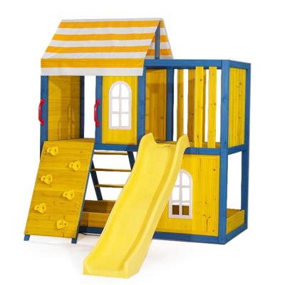 China Easily Assembled Garden Playground Wooden Cubby House Outdoor Playhouse For Kids With Slide for sale