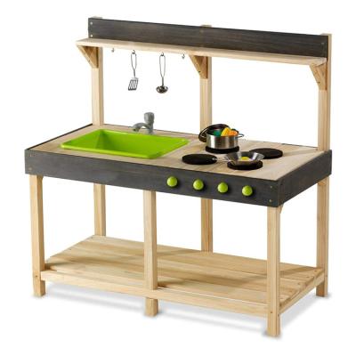 China New Design Indoor/Outdoor Kids Pretend Wooden Kitchen Toy Play Set Outdoor Mud Kitchen With Sink for sale