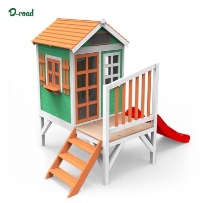 China Easily Assembled Children Kids Outdoor Playground Patio Small Wooden Cubby House With Slide for sale