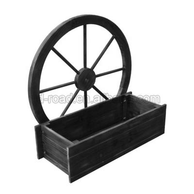 China Chinese Style Garden Supplies Flower Black Box Antique Wooden Planters Wheel Decoration for sale