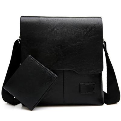 China Waterproof High Quality Durable Briefcase Pu Leather Wallet Waterproof Men's Messenger Bag Set for sale