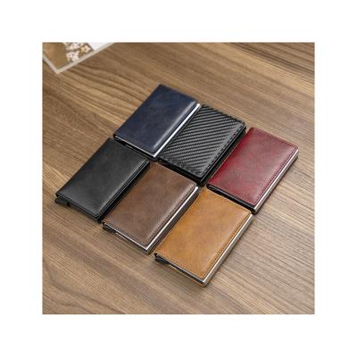 China Waterproof Most Popular Solid Color Credit Cards Holder Carbon Fiber PU Leather Aluminum Wallet for sale