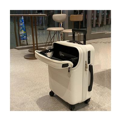 China Durable New Design Aluminum Suitcase Travel Bag PC Smart Luggage With Front Pocket travelling suitcases for sale