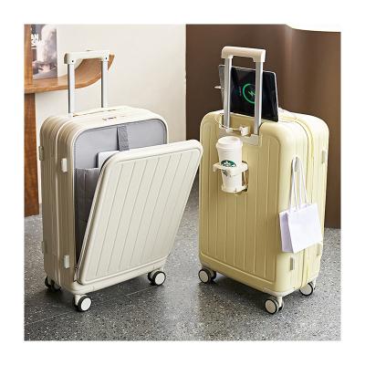 China Durable Most popular trolley case with phone holder water proof smart luggage with usb charging Port suitcase with cup holder for sale