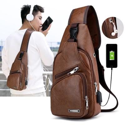 China Waterproof Men Crossbody Backpack Chest Bag PU Leather Bag with USB Charging Port Shoulder Mobile Phone Chest Bag for sale