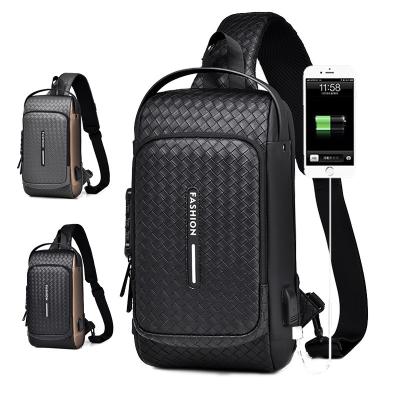 China Waterproof New Style Sports Sling Bag PU Leather Waterproof USB Charging Anti-theft Chest Bag for sale