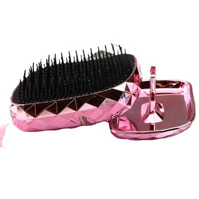 China Sparkly Girl Small Mini Glittering Diamond Shape Wet and Dry Peine Kamm Comb Tangle Free Detangling Hair Brush for sale