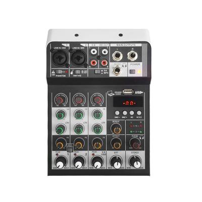 China Two Stage EQ Has Gain Function GAX-MF4 DJ Mixer USB 4 Channels Mixer Console Best Price Mini Family KTV 48v USB/BT Audio Effects Disk for sale