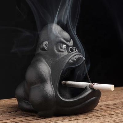 China Multifunctional Gorilla Shaped Ceramic Ashtray Office Small Animals Storage Pot Creative Eco-friendly Home Ashtray for sale