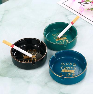 China Eco - Friendly Round Smoking Ceramic Ashtray Ashtray For Home Accessories for sale